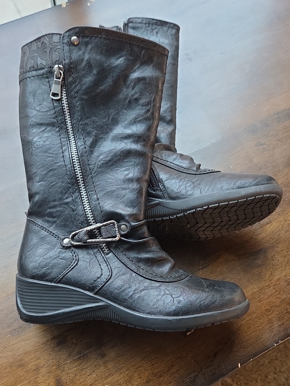 Manathan Women’s Size 5 Black Mid-Calf Zip Wedge Winter Boots MISSING INSOLE